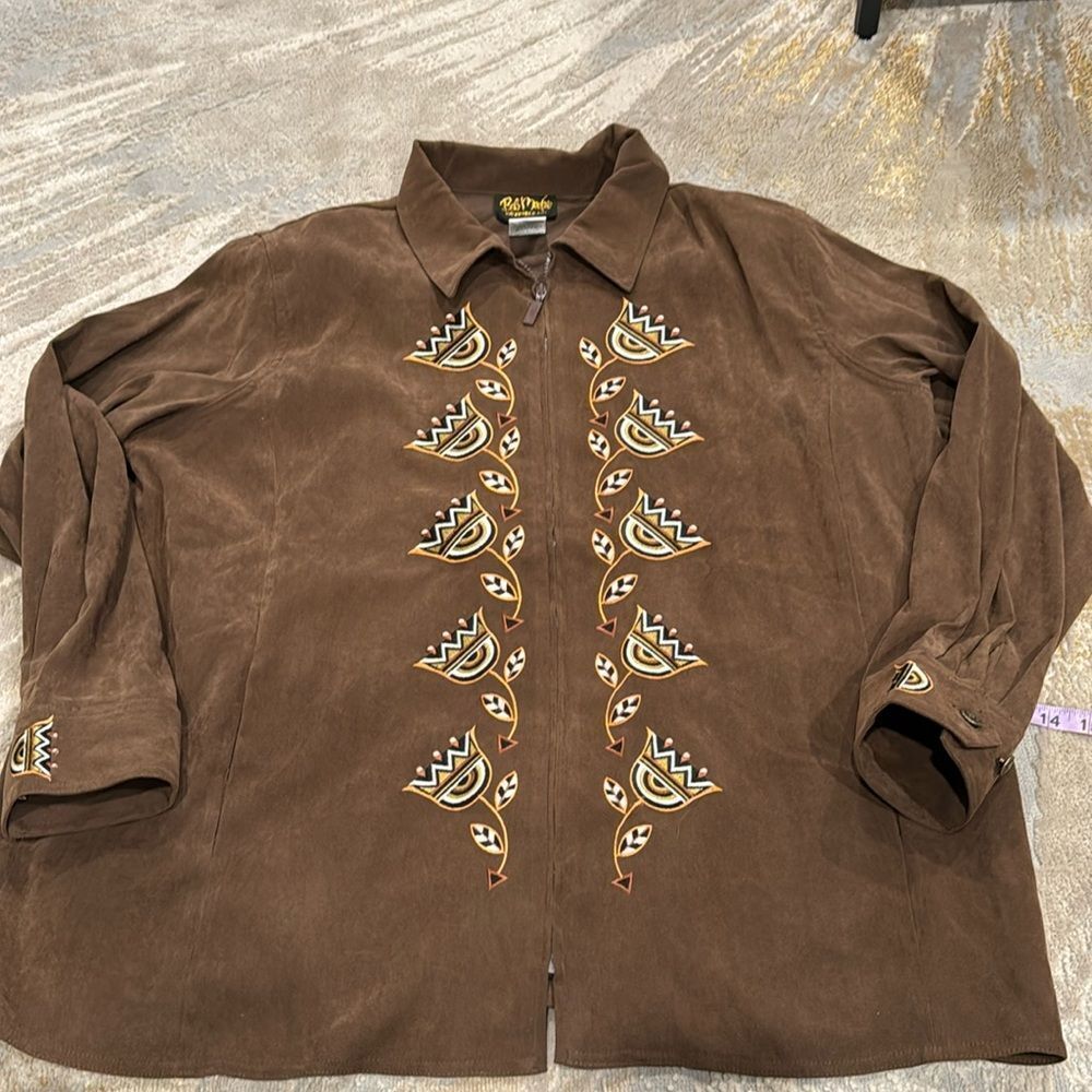 Bob Mackie womens jacket large shirt embroidery art to wear full zip size 2X EUC